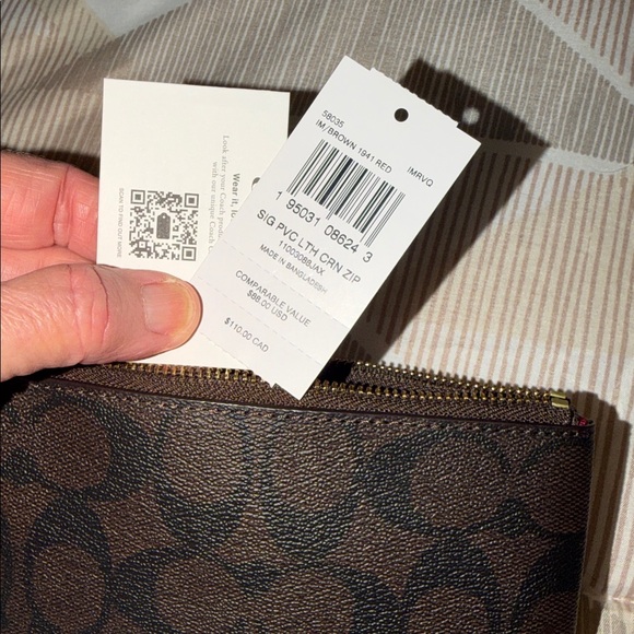 Coach Signature Dark Brown and Red Wristlet NWT - Picture 5 of 8